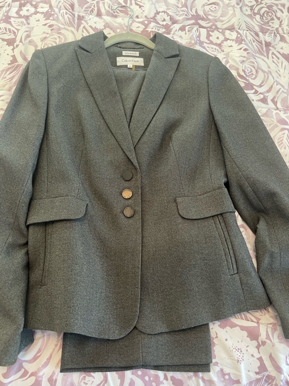 Calvin Klein Women's Charcoal Gray Single-Breasted Suit Jacket